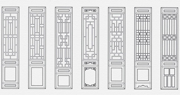 江岸常用中式仿古花窗图案隔断设计图